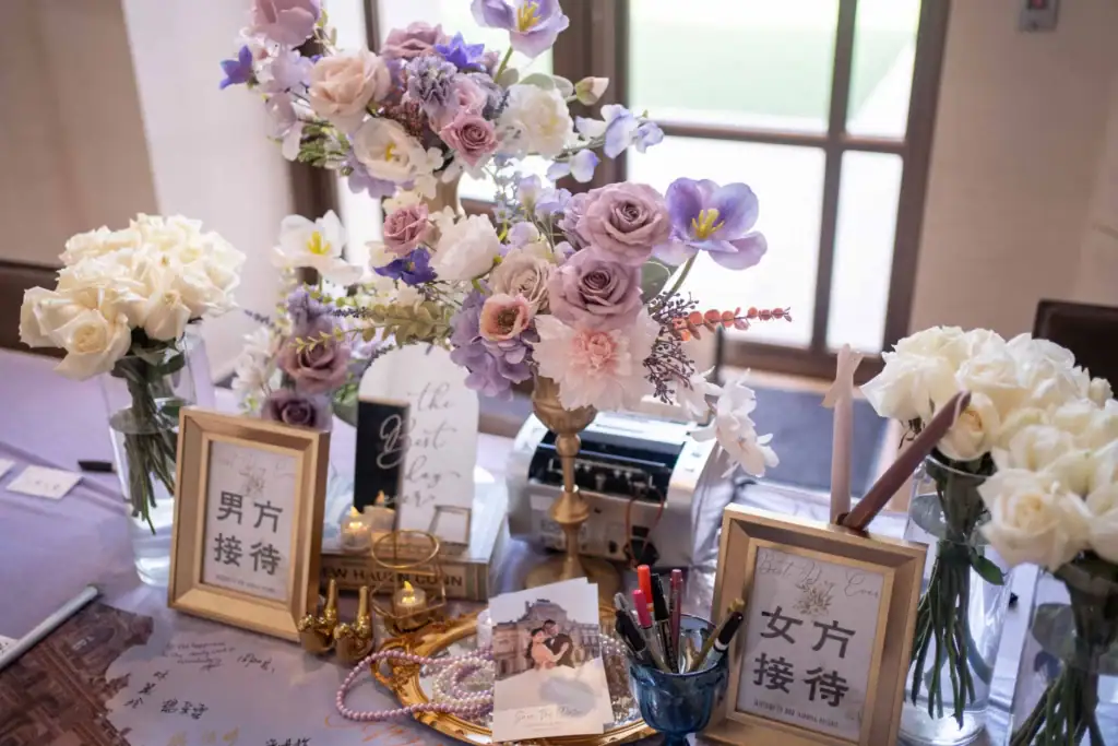 村花弄囍室內婚禮佈置迎賓桌